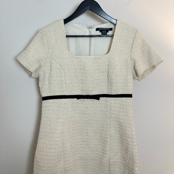 FRENCH CONNECTION Velvet Bow Short Sleeve Bouclé Minidress in Cream/ Black - Picture 4 of 11